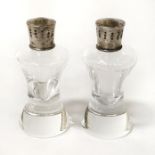 PAIR SILVER TOP & STEUBEN GLASS SALT & PEPPERS