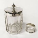 HM SILVER LIDDED JAM POT & NAPKIN RING - 8 CMS (DIAM) / 13CMS (H)