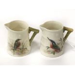 PAIR OF WORCESTER MINIATURE HAND PAINTED JUGS - 1 SIGNED WILLIAM POWELL - DEPICTING BIRDS - EACH