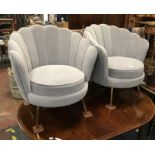 PAIR GREY VELVET SHELL CHAIRS