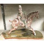 CARVED WOODEN HORSE AND RIDER ON STAND - 40 CMS (H)