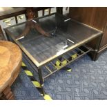 BRASS, GLASS TOP COFFEE TABLE