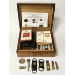 CIGAR HUMIDOR WITH NUMEROUS CIGARS & CUTTERS ETC