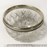 STERLING SILVER & CUT GLASS BOWL - 16 CMS DIAMETER & 10 CMS HEIGHT