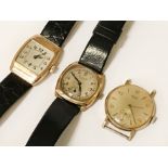 THREE 9CT. GOLD CASED WRISTWATCHES