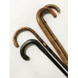 4 WALKING STICKS - 1 WITH 9 CT. GOLD BAND