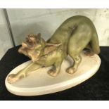 ROYAL DUX WILD CAT CIRCA 1920SIGNED BY A.SCHAFF - BASE 26CM - HEIGHT 16CM