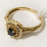 18 CT. GOLD DIAMOND & BLUE SAPPHIRE RING - SIZE L