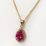 PINK SAPPHIRE PENDANT & 9CT GOLD CHAIN - APPRROX 3 CTS PEAR CUT - 20'' INCH CHAIN