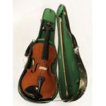 GERMAN VIOLIN LABELLED A.K HUTTI 1972 WITH BOW AND CASE - 59 CMS LENGTH
