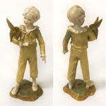 19THC ROYAL WORCESTER FIGURE OF BOY & PARAKEET - MODELLED BY F.G DOUGHTY 15CM HIGH