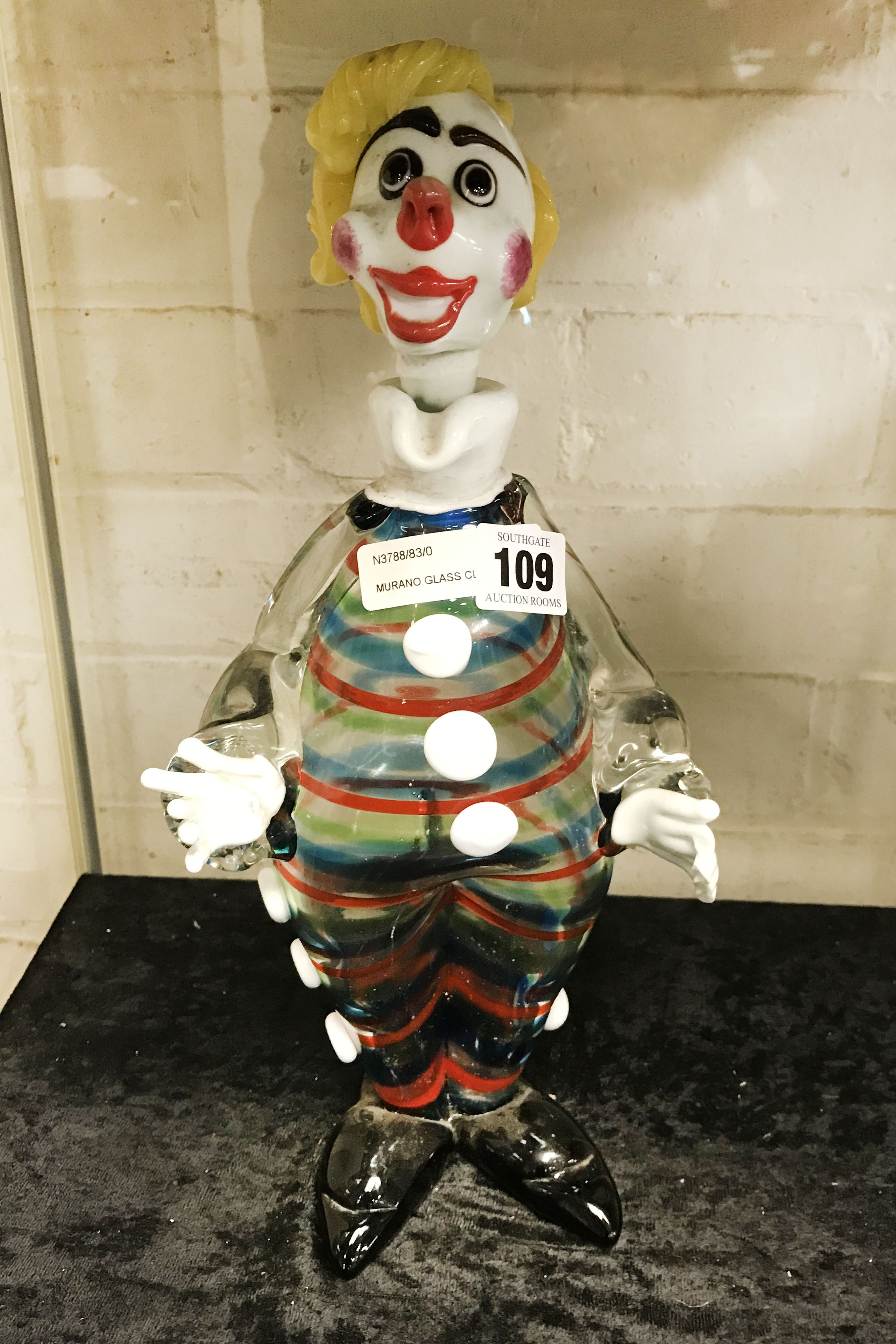 MURANO GLASS CLOWN DECANTER - 33 CMS HEIGHT - SOME FINGERS MISSING