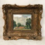 AFTER ALFRED MUNNINGS - SMALL GILT FRAMED OIL ON BOARD - 17 CMS X 14 CMS