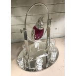 SILVER PLATE & CRANBERRY GLASS BIRD DECANTER SET - 41 CMS HEIGHT