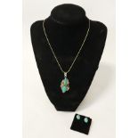 STERLING SILVER TURQUOISE PENDANT & STUDS