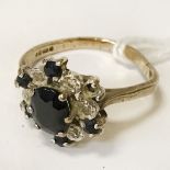 9CT GOLD DIAMOND & CENTRE SAPPHIRE RING - RING NEEDS RESHAPING THEREFORE A/F - SIZE K