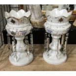 PAIR VICTORIAN LUSTRES WITH CRYSTAL DROPS EACH 27 CMS (H)
