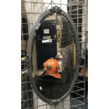 EARLY PEWTER FRAMED BEVELLED OVAL MIRROR - 81 CMS X 48 CMS