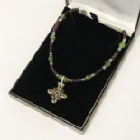 STERLING SILVER PERIDOT, GARNET & TOPAZ NECKLACE