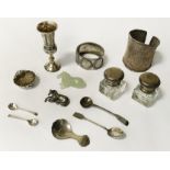 TWO HM SILVER INKWELLS & OTHER ITEMS