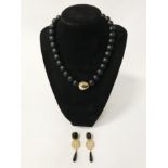 ONYX EARRINGS WITH ONYX NECKLACE WITH 925 SILVER CLASP