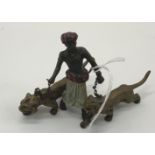 PAINTED BRONZE ARAB MAN & TIGERS - 11 CMS