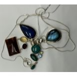 4 STERLING SILVER GEMSTONE PENDANTS