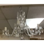 FIVE ARM CRYSTAL CHANDELIER - 1930'S CZECH