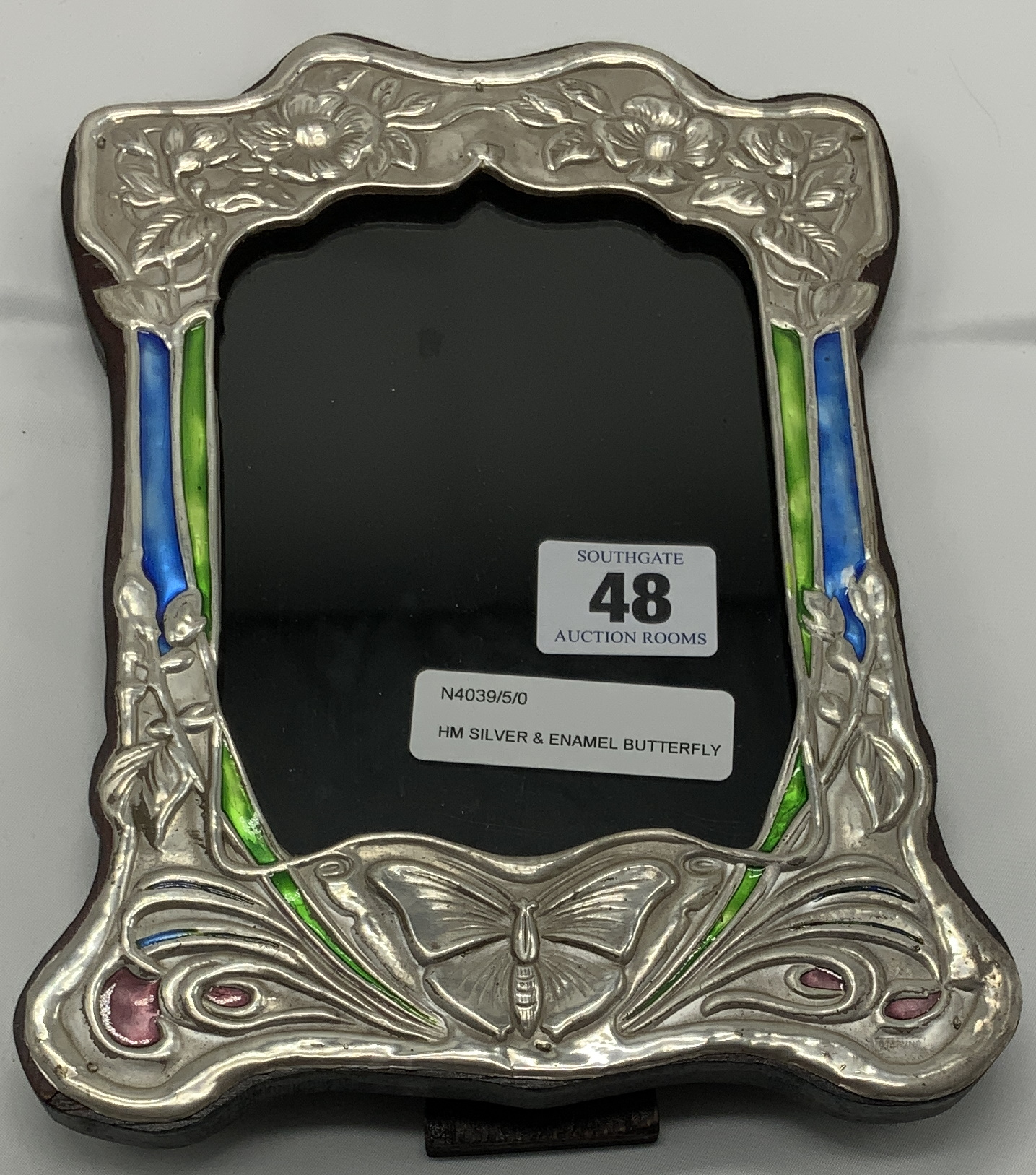 HM SILVER & ENAMEL BUTTERFLY PHOTO FRAME - 20 X 15 CMS