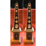 PAIR LARGE MARBLE OBELISKS ON PEDESTAL STANDS