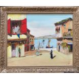 Cecil Rochfort D’Oyly John interest. Oil on board. “Houses with Figures and Boats South of France”.