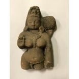 10th CENTURY CENTRAL SOUTH INDIA CARVED STONE FIGURE OF A WOMAN