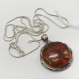 STERLING SILVER LARGE BALTIC AMBER PENDANT