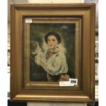 OIL ON BOARD - BOY WITH BIRDS NEST - SIGNED K.L 1910 WITH FRAME - 36 X 31 CMS APPROX.