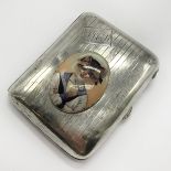 HM SILVER & ENAMEL CAT CIGARETTE CASE - 2.2 TROY OZS