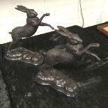 PAIR BRONZE BOXING HARES - 30 CMS (H)