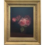Attributed to Frederick M Fenetti 1854-1915. American. Oil on canvas. “Still Life of Pink Roses”