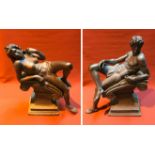 PAIR OF LARGE BRONZE SEMI-NUDE CLASSICAL FIGURES