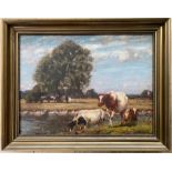 Algernon Mayow Talmage 1871-1939. British. Oil on canvas. “Cattle Grazing by the Waters Edge”