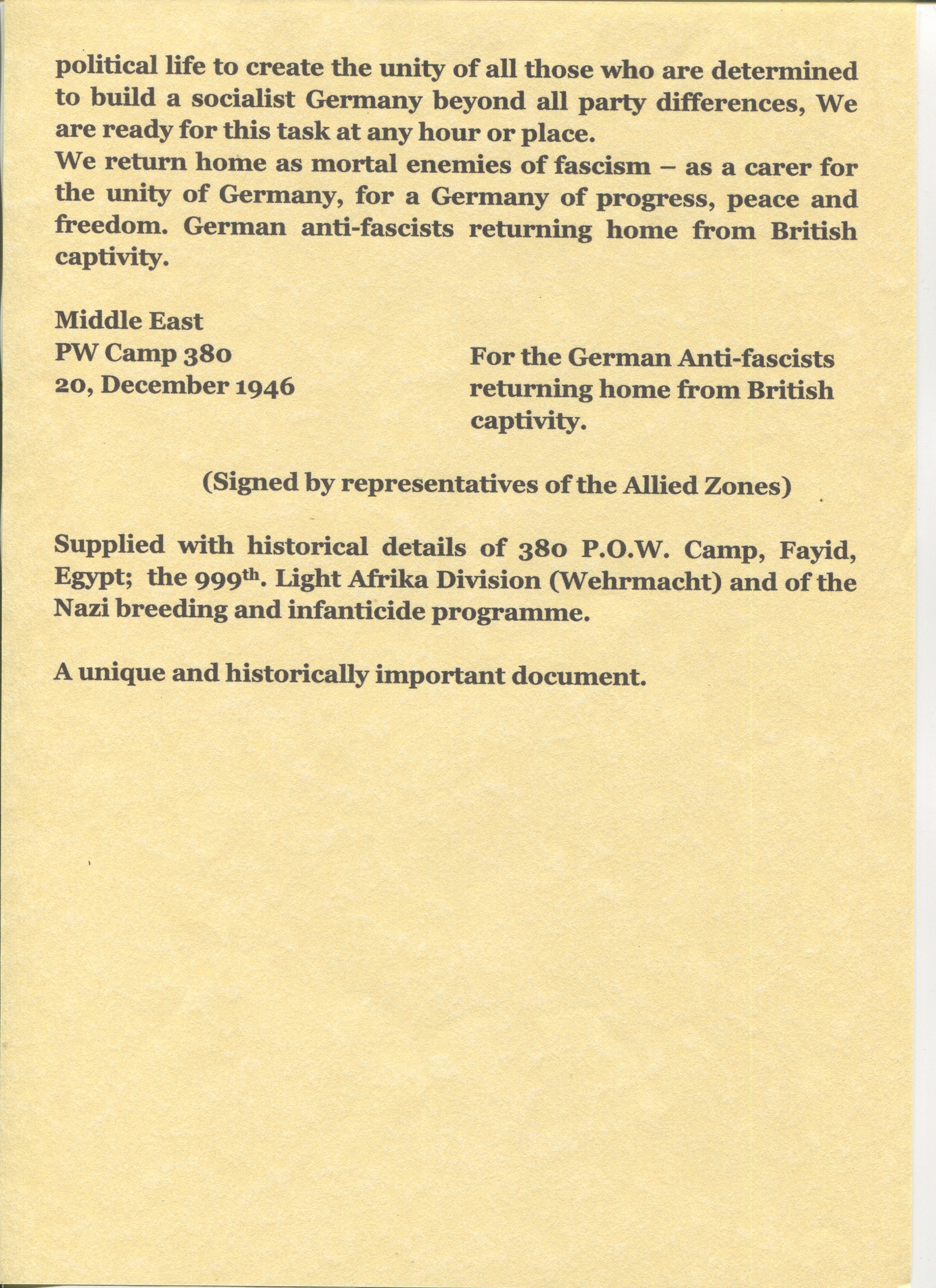 1946 ORIGINAL LETTER MIDDLE EAST PW CAMP 380 GERMAN ANTI-FASCIST SUPPLIED WITH HISTORICAL DETAILS - Image 3 of 6