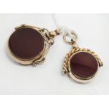 TWO EARLY 9CT GOLD & AGATE FOBS