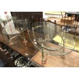 PAIR OF OVAL BRASS & GLASS COFFEE TABLES
