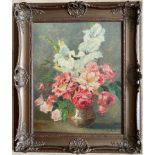 Stefanie Von Trauttweiler 1888-1979. Austrian. Oil on board. “Still Life of Roses and other Flowers”