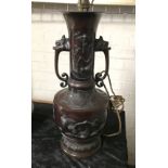 BRONZE JAPANESE LAMP -19THC - EXCLUDING SHADE 20 TALL