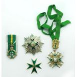 MILITARY AND HOSPITALLER ORDER OF ST. LAZARUS OF JERUSALEM BADGE TOGETHER WITH MEDAL AND MINIATURE