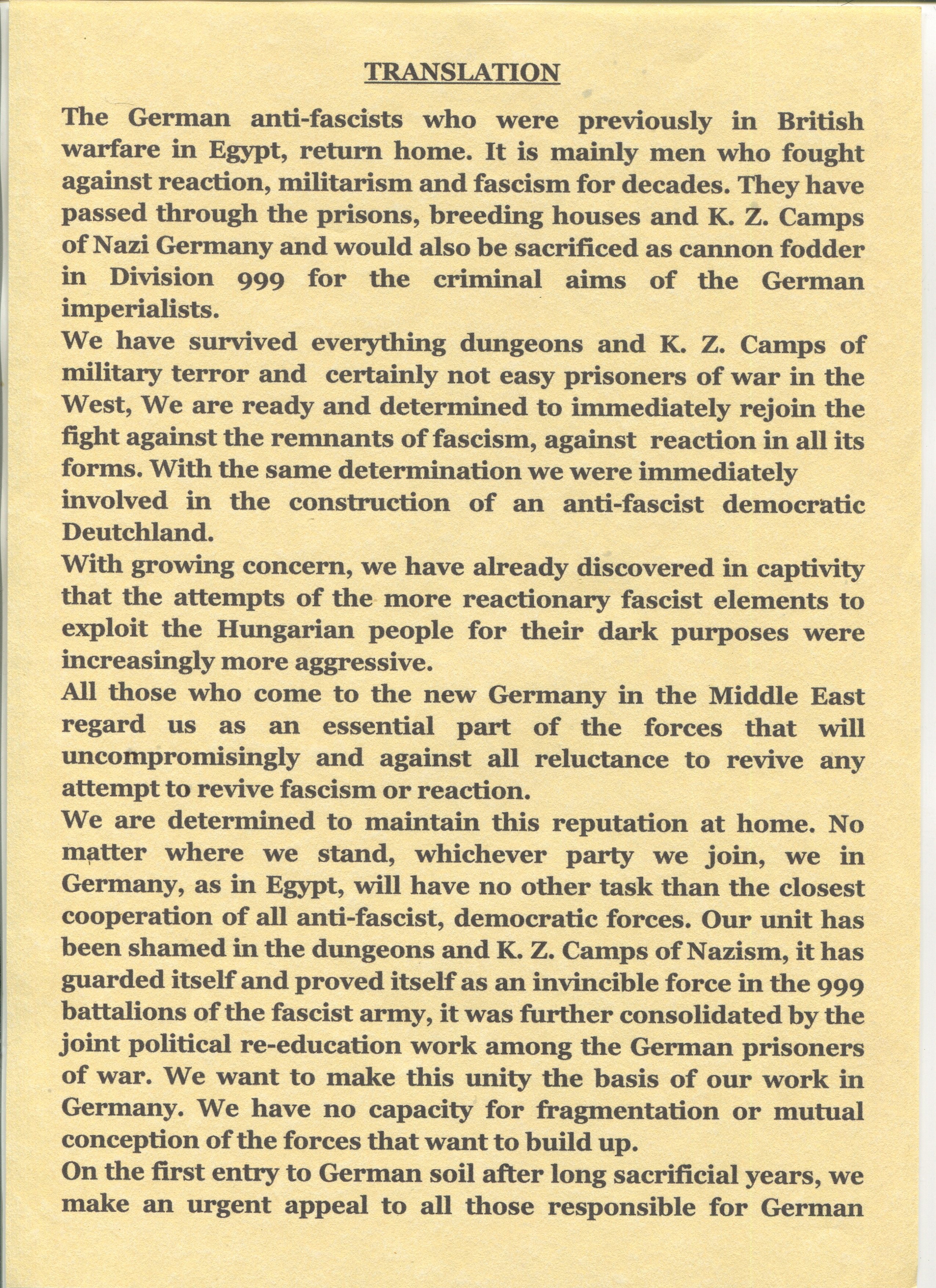 1946 ORIGINAL LETTER MIDDLE EAST PW CAMP 380 GERMAN ANTI-FASCIST SUPPLIED WITH HISTORICAL DETAILS - Image 2 of 6