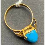 14CT GOLD & TURQUOISE RING SIZE P/Q