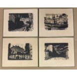 FOUR FRAMED LINOCUT RUSSIAN PRINTS LENINGRAD 1989 GRAPHIC DESIGN INSTITUTE BY USHIN A.A.
