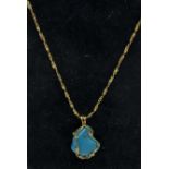14CT GOLD TURQUOISE PENDANT AND 14CT GOLD CHAIN