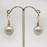 LARGE CULTURED PEARL DROP HOOK EARRINGS